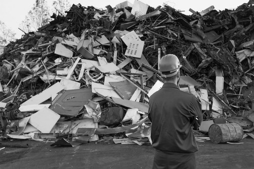 Construction site with debris being cleared